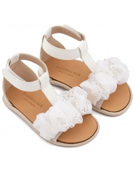  Βαπτιστικά Πέδιλα Για Κορίτσι Babywalker BS 3601 Δερμάτινα Λευκά Με Διακοσμητικό 