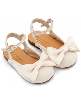 Παπούτσια Βάπτισης Για Κορίτσι Γοβάκια Σαμπό Babywalker BW 4855 Εκρού Με Satin Φιόγκο  