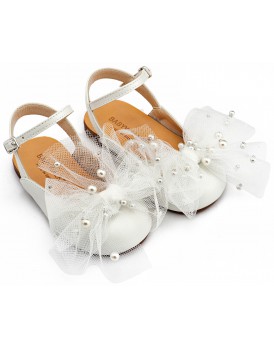 Γοβάκια Βάπτισης Babywalker BW 4882 Δερμάτινα Γαλλικά Σαμπό Εκρού Με Φιόγκο 