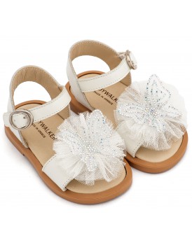 Βαπτιστικά Πέδιλα Για Κορίτσι Babywalker BW 4886 Δερμάτινα Εκρού Με Πεταλούδα
