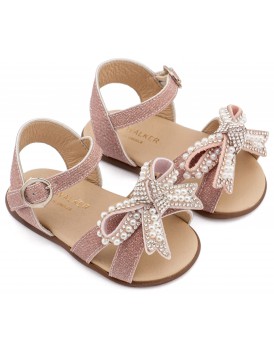 Βαπτιστικά Πέδιλα Babywalker Για Κορίτσι Pri 2655 PRIMO Υφασμάτινα Ροζ Με Φιόγκο Και Πέρλες 