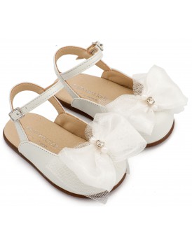 Βαπτιστικά Γοβάκια Δερμάτινα Σαμπό Babywalker Pri 2661 PRIMO Εκρού Με Φιόγκο Και Strass  