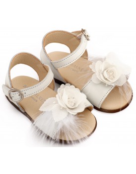 Βαπτιστικά Πέδιλα Για Κορίτσι Δερμάτινα Babywalker Pri 2662 PRIMO Εκρού Με Λουλούδι Και Πούπουλα   