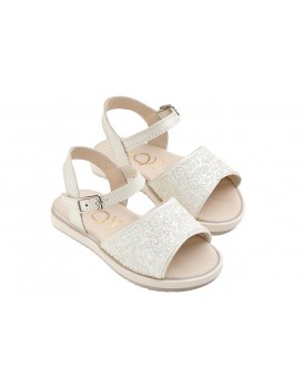 Βαπτιστικά Πέδιλα Για Κορίτσι Everkid K640E Δερμάτινα Εκρού Με Glitter