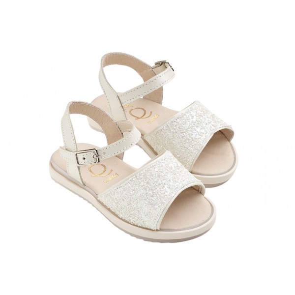 Βαπτιστικά Πέδιλα Για Κορίτσι Everkid K640E Δερμάτινα Εκρού Με Glitter