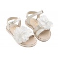 Βαπτιστικά Πέδιλα Για Κορίτσι Everkid K643A Εκρού Με Λευκό Glitter Και Κεντημένο Λουλούδι
