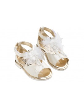 Βαπτιστικά Πέδιλα Για Κορίτσι Everkid K646E Εκρού Με Λουλούδι Και Παγιέτες
