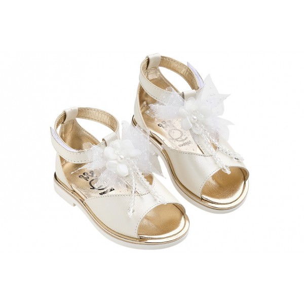 Βαπτιστικά Πέδιλα Για Κορίτσι Everkid K646E Εκρού Με Λουλούδι Και Παγιέτες