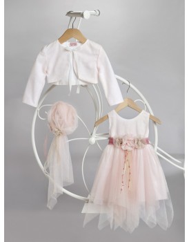 Βαπτιστικό Φόρεμα New Life 2624-4 Ροζ Τούλι Με Μπολερό 