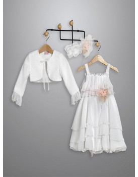 Φόρεμα Βάπτισης Με Μπολερό New Life 3004-1 Τούλι Πλισέ Πουά Λευκό Με Τούλινο Λουλούδι