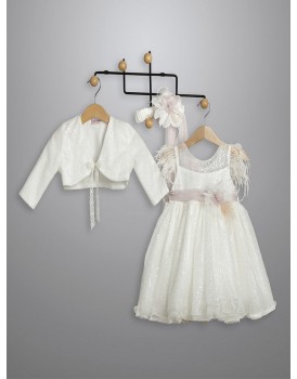 Φόρεμα Βάπτισης Με Μπολερό New Life 3014-2 Εκρού Δαντέλα  