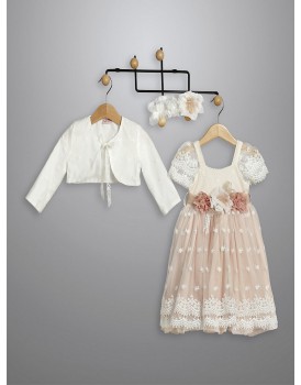 Βαπτιστικό Φόρεμα Με Μπολερό New Life 3016-3 Εκρού/Μπεζ Δαντέλα Με Λουλούδια