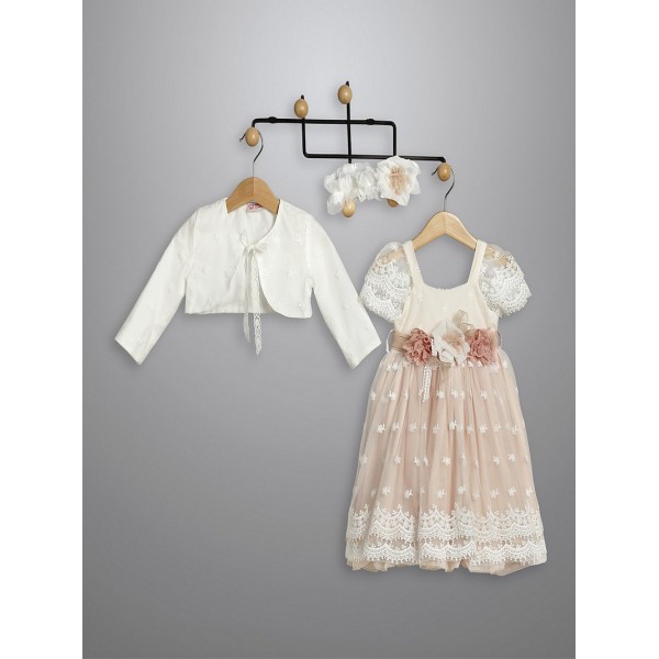 Βαπτιστικό Φόρεμα Με Μπολερό New Life 3016-3 Εκρού/Μπεζ Δαντέλα Με Λουλούδια