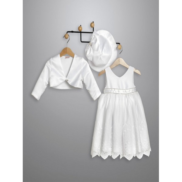 Βαπτιστικό Φόρεμα Με Μπολερό New Life 3020-1 Δαντέλα Λευκή