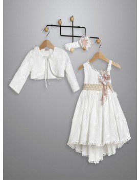 Βαπτιστικό Φόρεμα Με Μπολερό New Life 3022-1 Ποπλίνα Λευκή Κεντημένη 