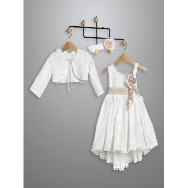 Βαπτιστικό Φόρεμα Με Μπολερό New Life 3022-1 Ποπλίνα Λευκή Κεντημένη