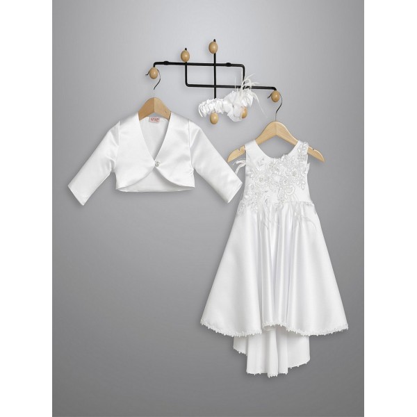 Βαπτιστικό Φόρεμα Με Μπολερό New Life 3028-1 Λευκό Satin Ασύμμετρο