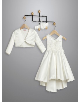 Βαπτιστικό Φόρεμα Με Μπολερό New Life 3028-2 Εκρού Satin Ασύμμετρο 