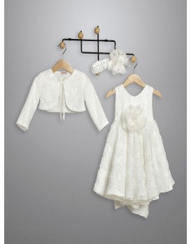 Βαπτιστικό Φόρεμα Με Μπολερό New Life 3030-2 Εκρού Τούλινη Δαντέλα 