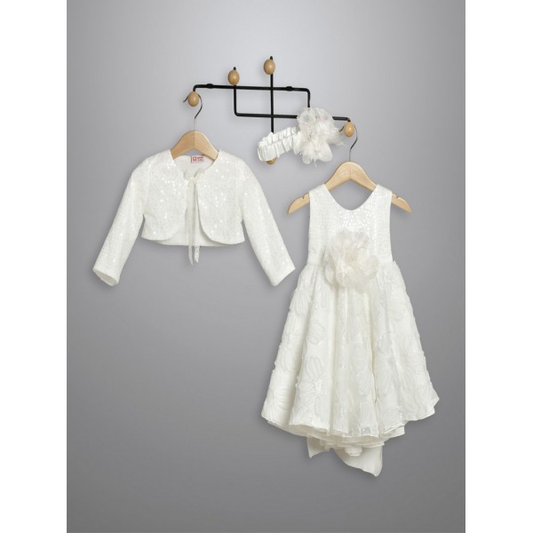 Βαπτιστικό Φόρεμα Με Μπολερό New Life 3030-2 Εκρού Τούλινη Δαντέλα