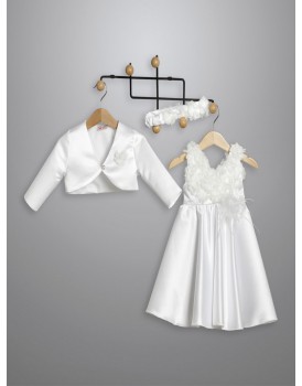 Βαπτιστικό Φόρεμα Με Μπολερό New Life 3034-1 Λευκό Satin 