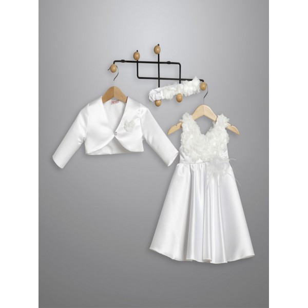 Βαπτιστικό Φόρεμα Με Μπολερό New Life 3034-1 Λευκό Satin