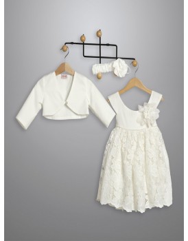 Βαπτιστικό Φόρεμα Με Μπολερό New Life 3036-2 Εκρού Πλεκτή Δαντέλα  