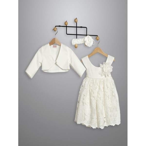 Βαπτιστικό Φόρεμα Με Μπολερό New Life 3036-2 Εκρού Πλεκτή Δαντέλα