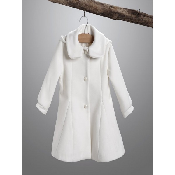 Χειμερινό Παλτό Βάπτισης Μάλλινο New Life 2996-2 Εκρού Με Αποσπώμενη Κουκούλα