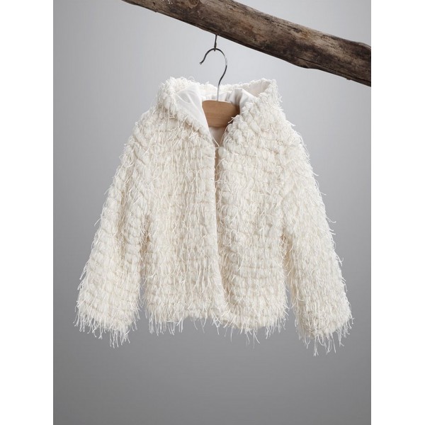 Χειμερινό Μαντό-Μπολερό-Γουνάκι Βάπτισης Χειμερινό New Life 2998-4 Εκρού Μπουκλέ Με Ενσωματωμένη Κουκούλα